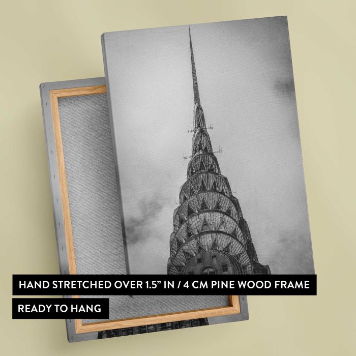 Chrysler Building in Black and White canvas print, canvas reverse and frame view