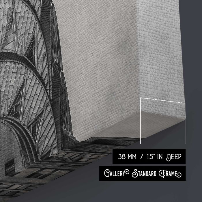 Chrysler Building in Black and White canvas print, canvas surface and edge detail