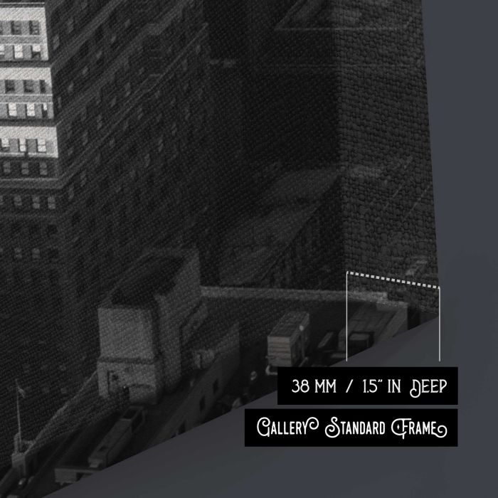 City Blocks in Black and White canvas print, canvas surface and edge detail