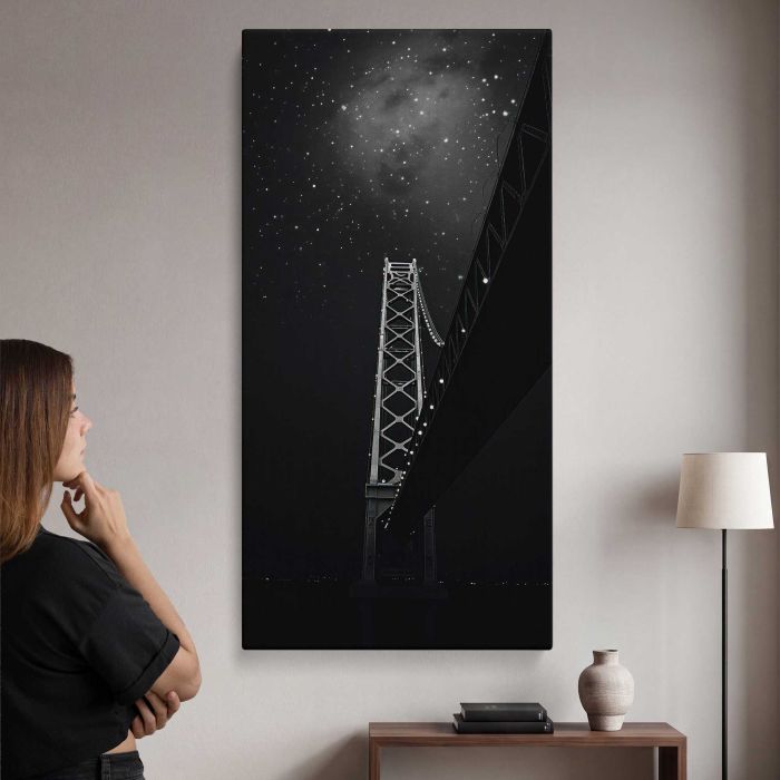 City Bridge beneath a Starry Sky canvas print, interior display view