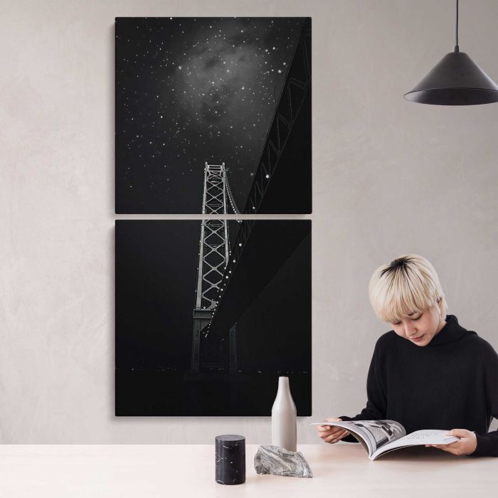 City Bridge beneath a Starry Sky canvas print, interior display view