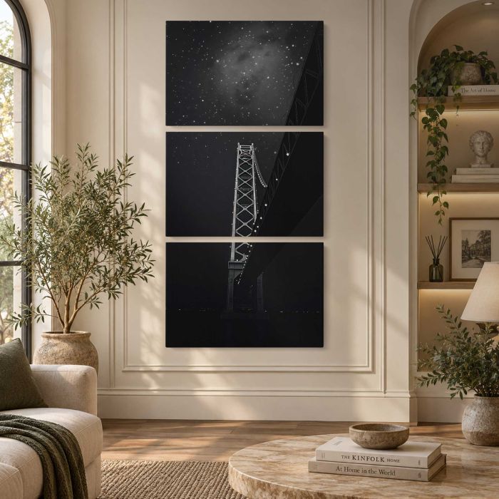 City Bridge beneath a Starry Sky canvas print, interior display view