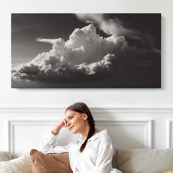 Clouds in Monochrome canvas print, interior display view
