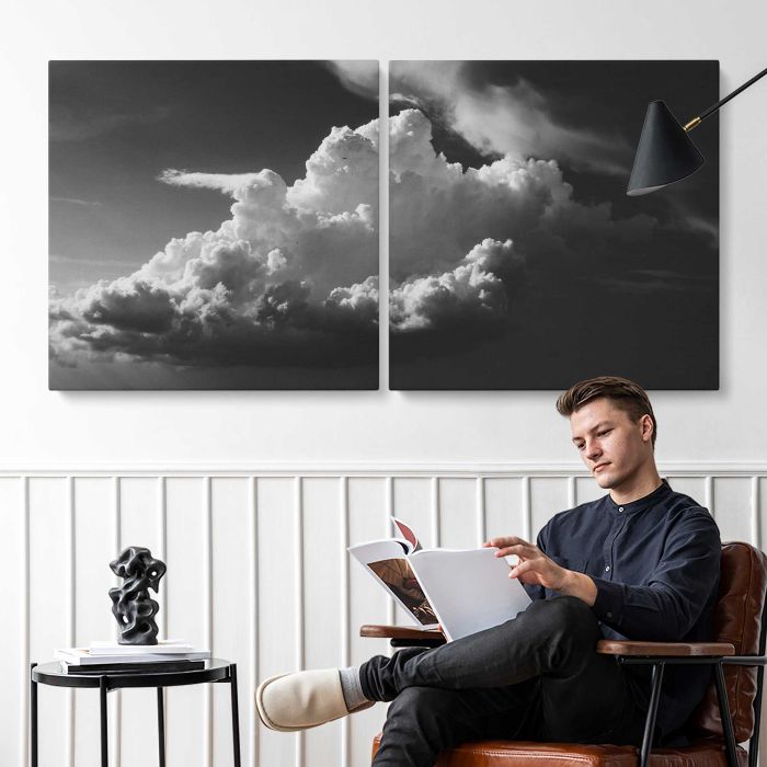 Clouds in Monochrome canvas print, interior display view