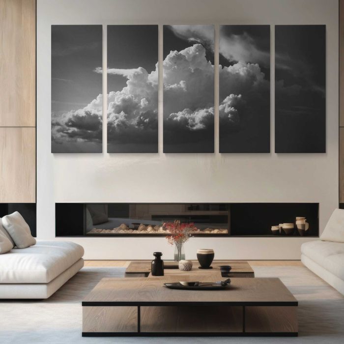 Clouds in Monochrome canvas print, interior display view