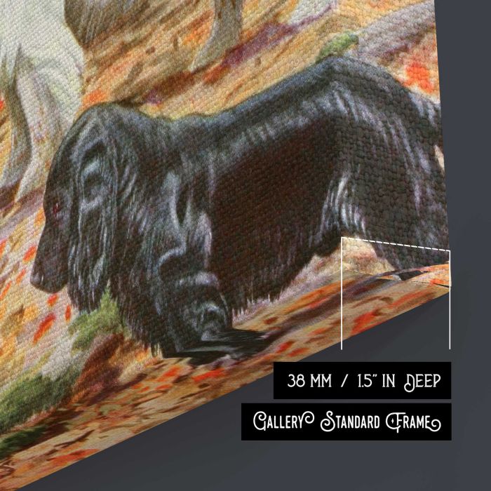 Cocker, Clumber and Field Spaniels (1919) by Louis Agassiz Fuertes canvas print, canvas surface and edge detail