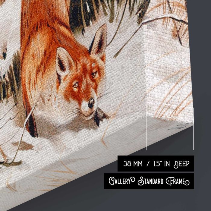 Common Foxes in the Snow (1893) by Wilhelm Kuhnert canvas print, canvas surface and edge detail