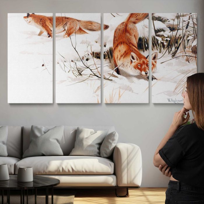 Common Foxes in the Snow (1893) by Wilhelm Kuhnert canvas print, interior display view