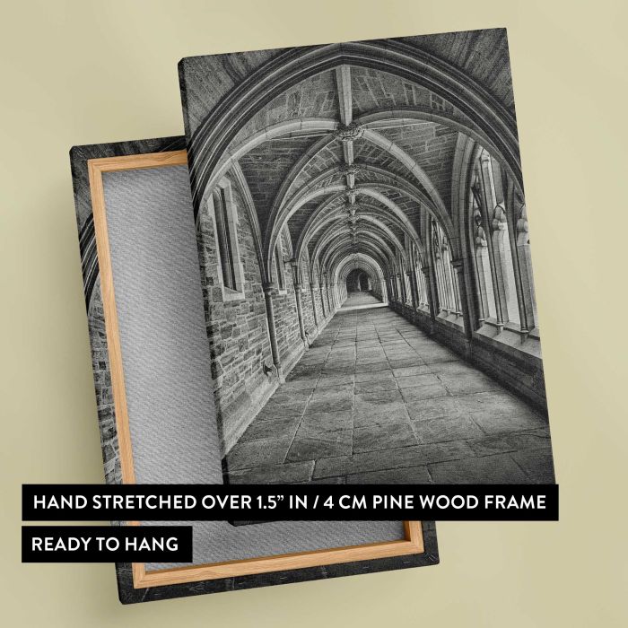 Corridor in Black and White canvas print, canvas reverse and frame view