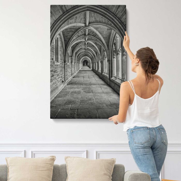 Corridor in Black and White canvas print, interior display view