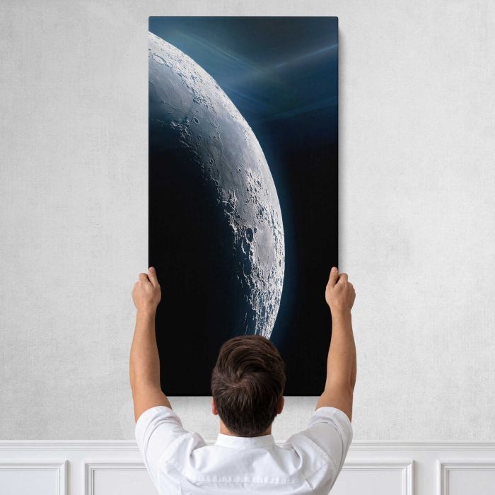 Cosmic Explorer through the Universe canvas print, tall canvas held against a wall