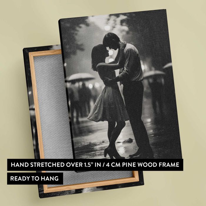 Couple Dancing in the Rain canvas print, canvas reverse and frame view