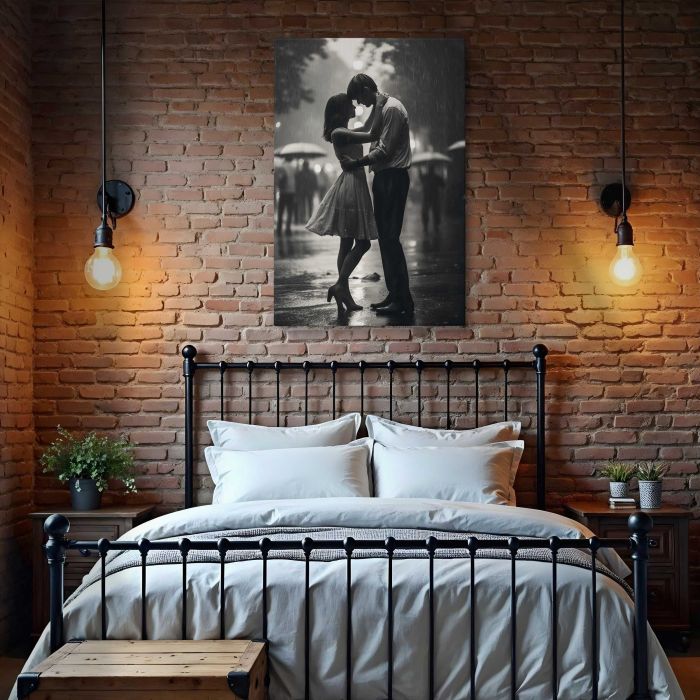 Couple Dancing in the Rain canvas print, interior display view
