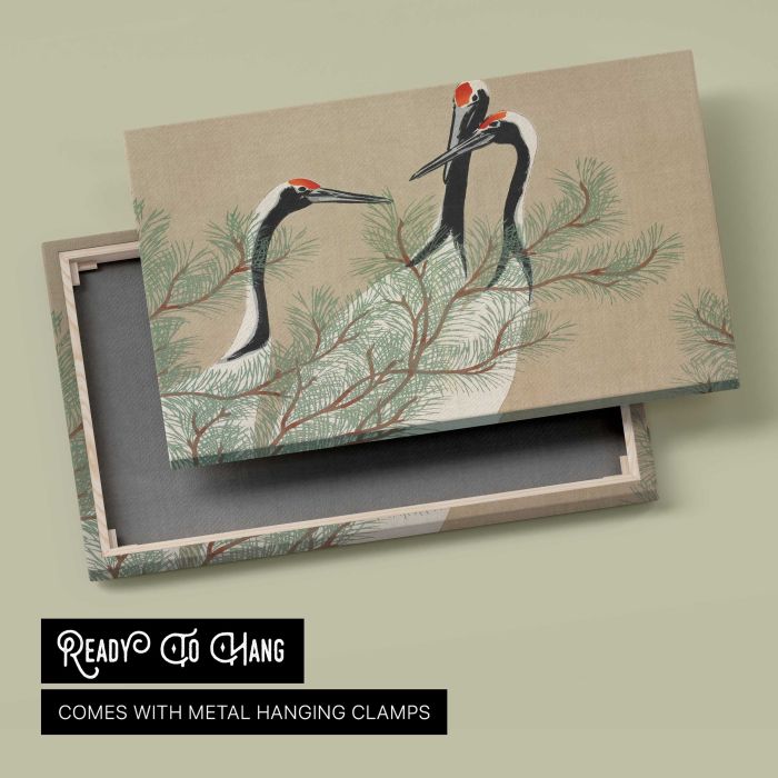 Cranes from Momoyogusa–Flowers of a Hundred Generations (1909) by Kamisaka Sekka canvas print, canvas reverse and frame view