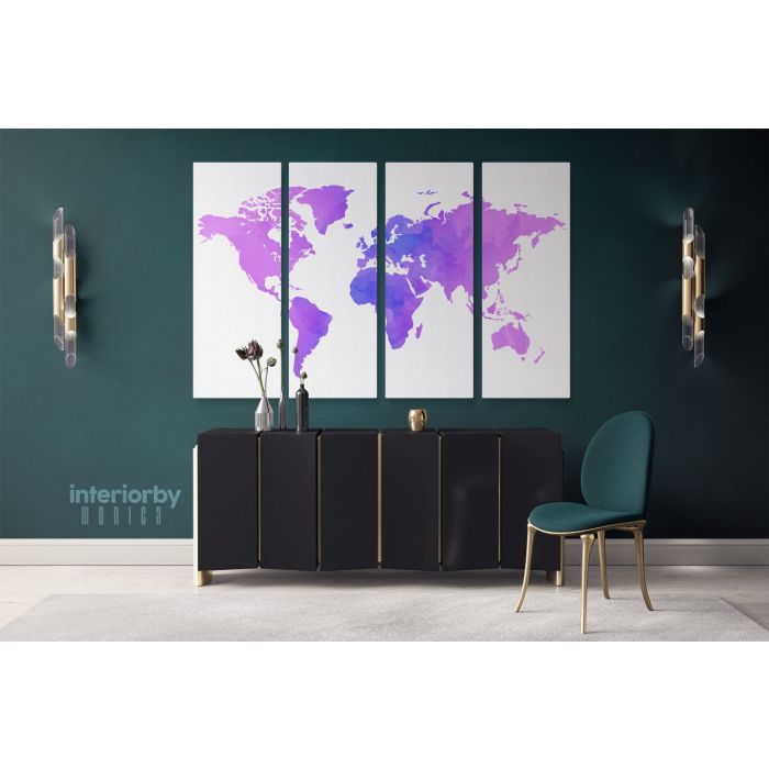 Modern Bright Purple Water Colorfull World Map Canvas Wall Art - Image 4