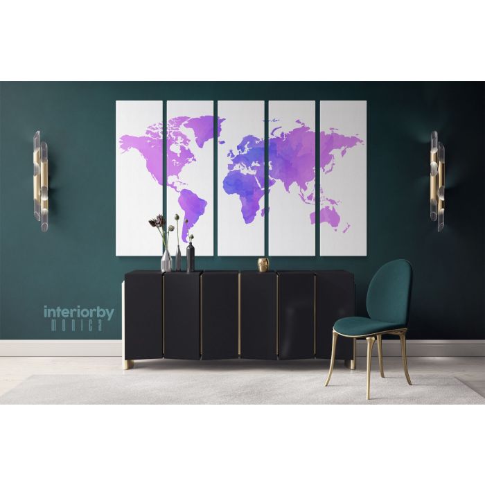 Modern Bright Purple Water Colorfull World Map Canvas Wall Art - Image 5