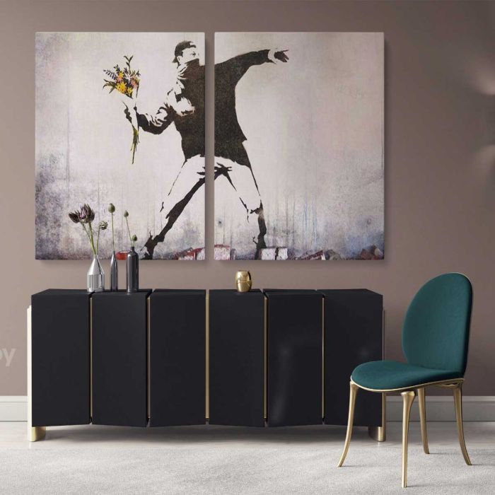 Banksy Flower Thrower Graffiti Street Arts Urban Modern Art Canvas Wall Art - Image 2