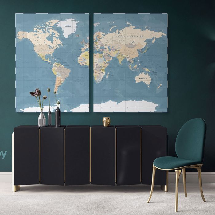 Official Giant World Map Atlas Geography Political Canvas Wall Art - Image 2