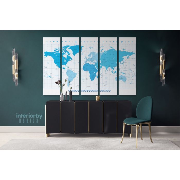World Map With Different Colored Continents In Colors Of Blue Highly Detailed Canvas Wall Art - Image 5