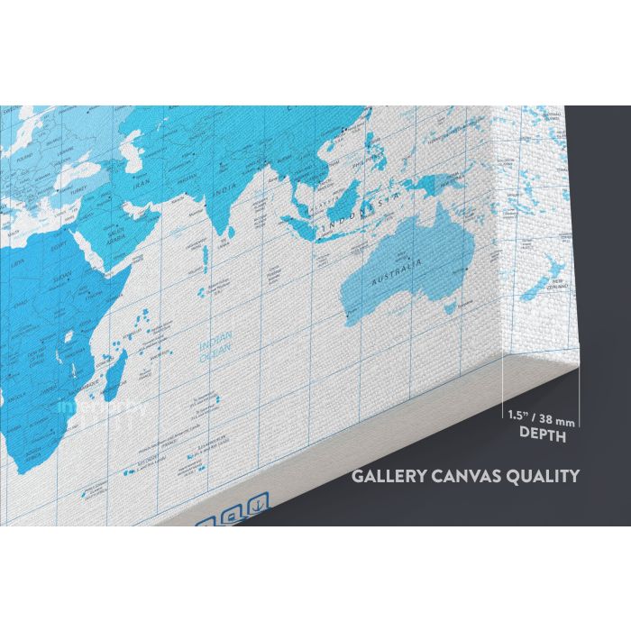 World Map With Different Colored Continents In Colors Of Blue Highly Detailed Canvas Wall Art - Image 6