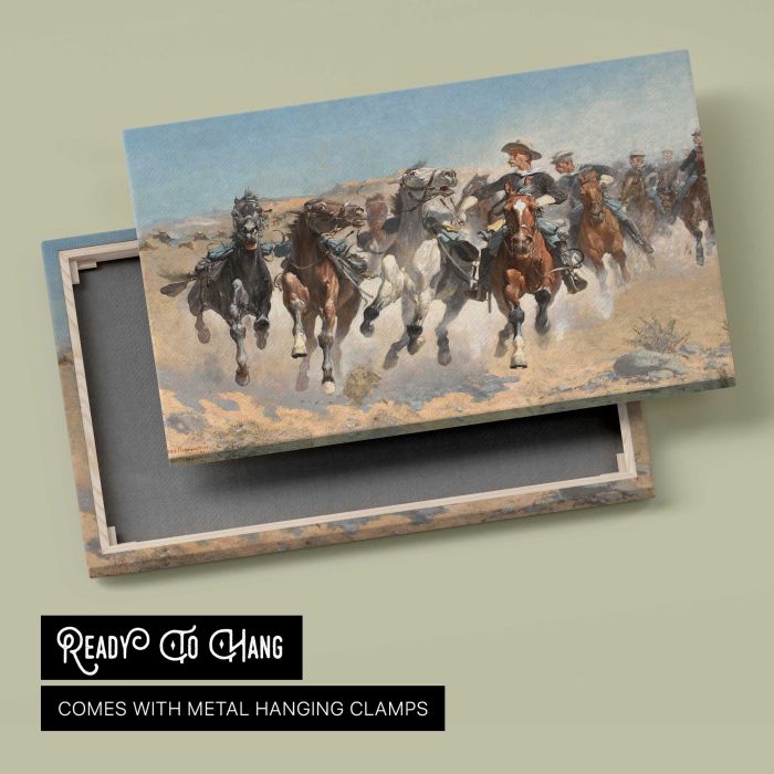 Dismounted: The Fourth Troopers Moving the Led Horses (1890) by Frederic Remington canvas print, canvas reverse and frame view