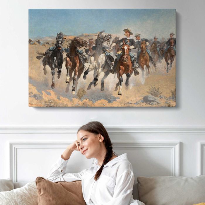 Dismounted: The Fourth Troopers Moving the Led Horses (1890) by Frederic Remington canvas print, interior display view