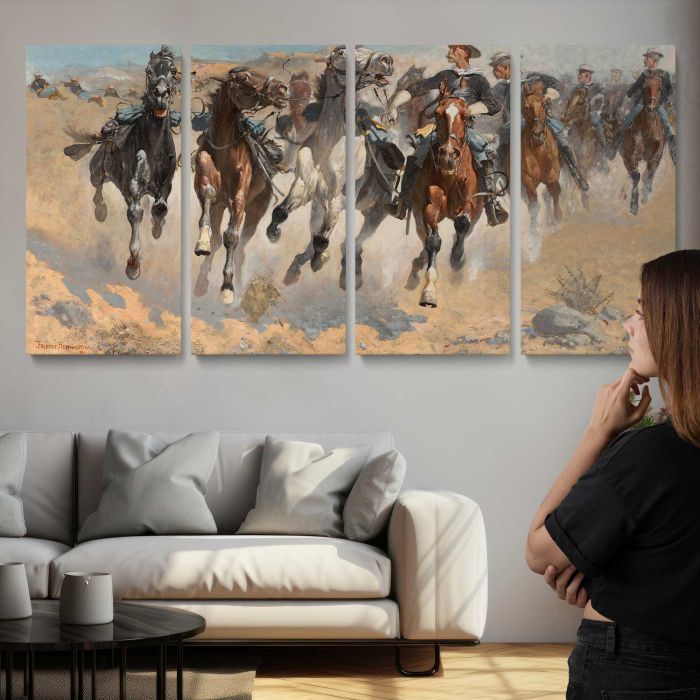 Dismounted: The Fourth Troopers Moving the Led Horses (1890) by Frederic Remington canvas print, interior display view