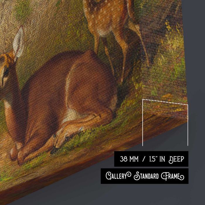 Doe and Two Fawns canvas print, canvas surface and edge detail