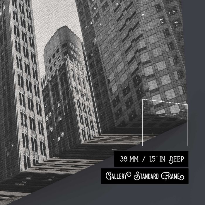 Downtown Skyscrapers in Black and White canvas print, canvas surface and edge detail