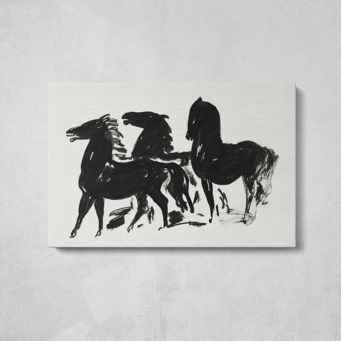 Drie zwarte paarden staand naar links kijkend (1935–1936) by Leo Gestel canvas print, front canvas view