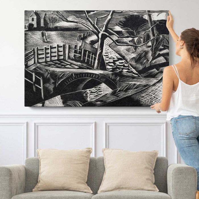 Dyke by the Road (1922) by Paul Nash canvas print, canvas shown with a person for scale