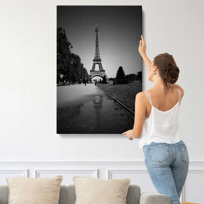 Eiffel Tower in Black and White canvas print, interior display view