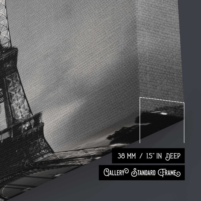 Eiffel Tower, Paris in Black and White canvas print, canvas surface and edge detail