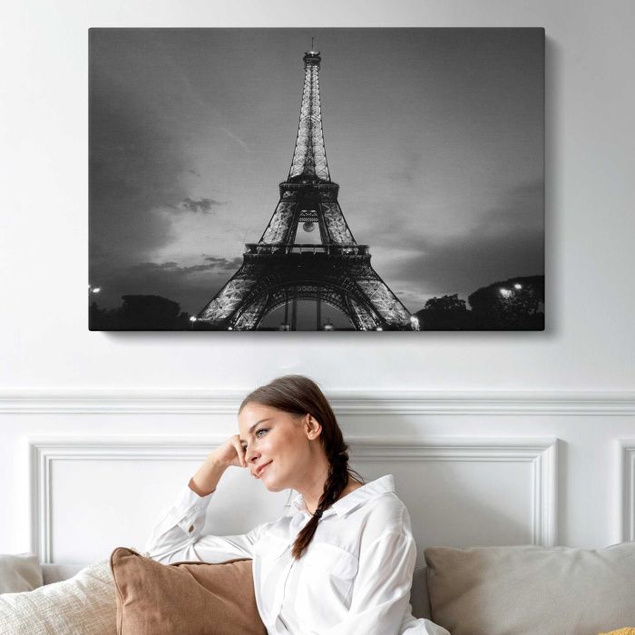 Eiffel Tower, Paris in Black and White canvas print, interior display view