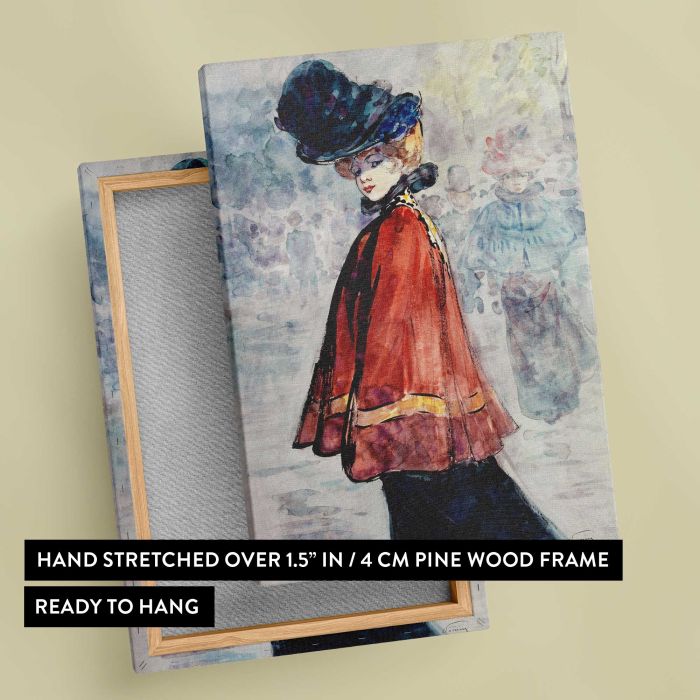 Elegant in a Red Cape (1890–1900) by Henry Somm canvas print, canvas reverse and frame view