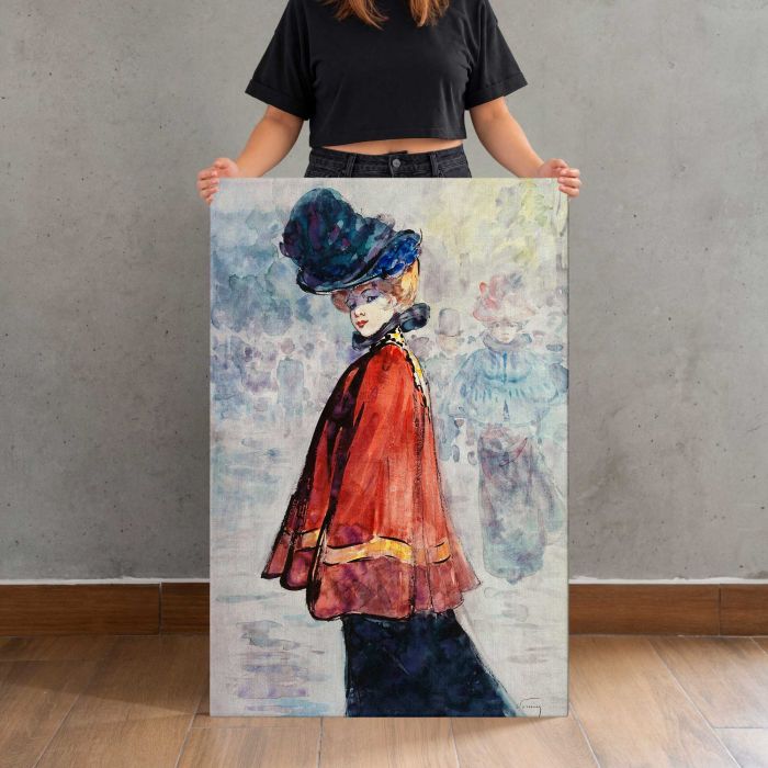 Elegant in a Red Cape (1890–1900) by Henry Somm canvas print, canvas shown with a person for scale