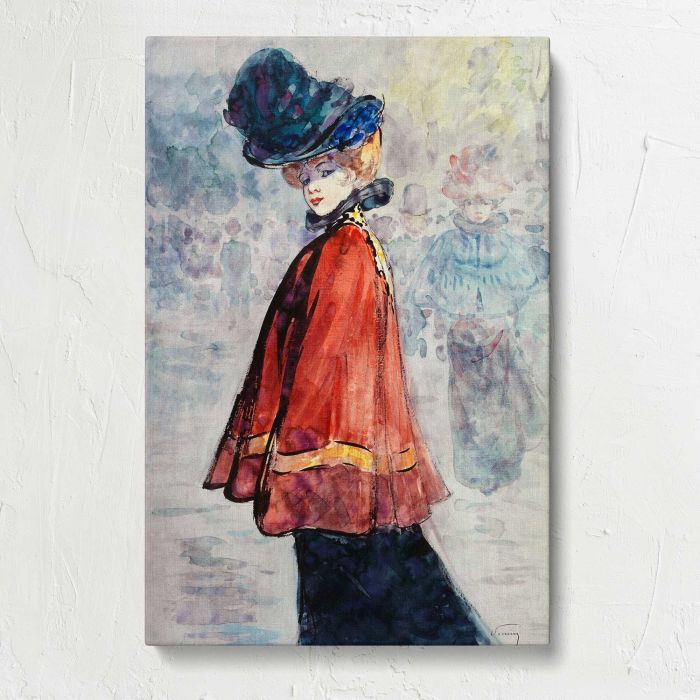Elegant in a Red Cape (1890–1900) by Henry Somm canvas print, front canvas view