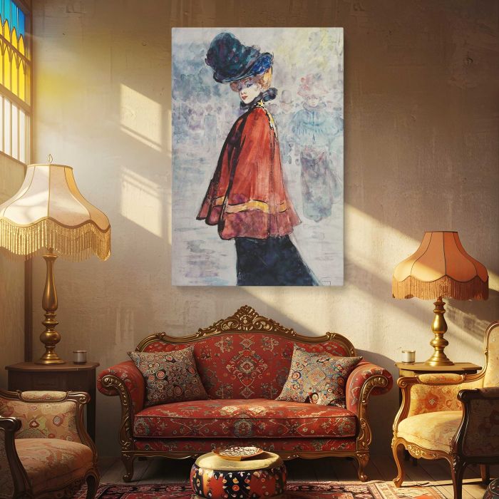 Elegant in a Red Cape (1890–1900) by Henry Somm canvas print, interior display view