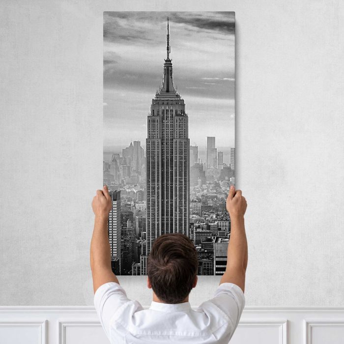 Empire State Building, New York City canvas print, tall canvas held against a wall