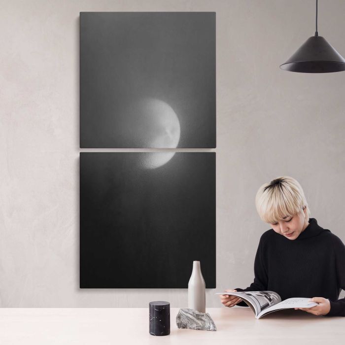 Ethereal moon shrouded in mist canvas print, interior display view