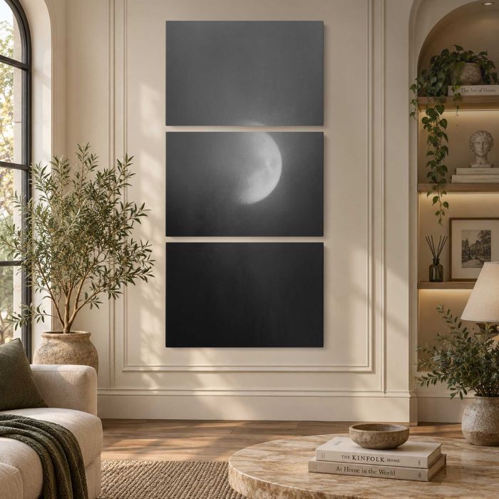 Ethereal moon shrouded in mist canvas print, interior display view