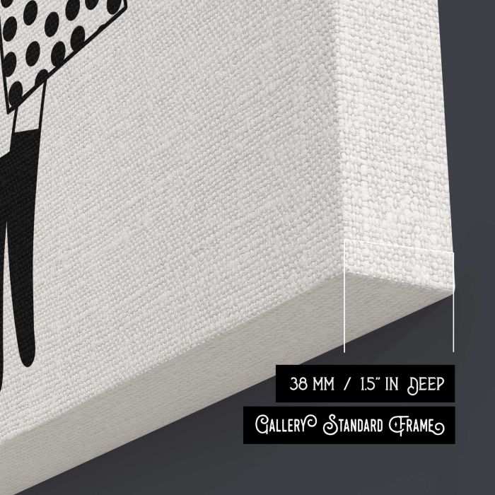 Fashion Illustration — Woman in a Polka Dot Coat canvas print, canvas surface and edge detail