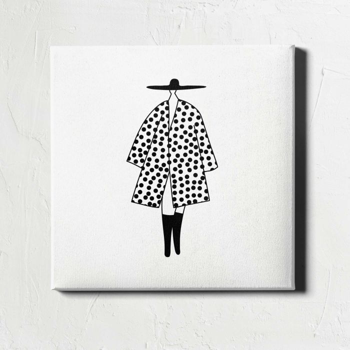 Fashion Illustration — Woman in a Polka Dot Coat canvas print, front canvas view