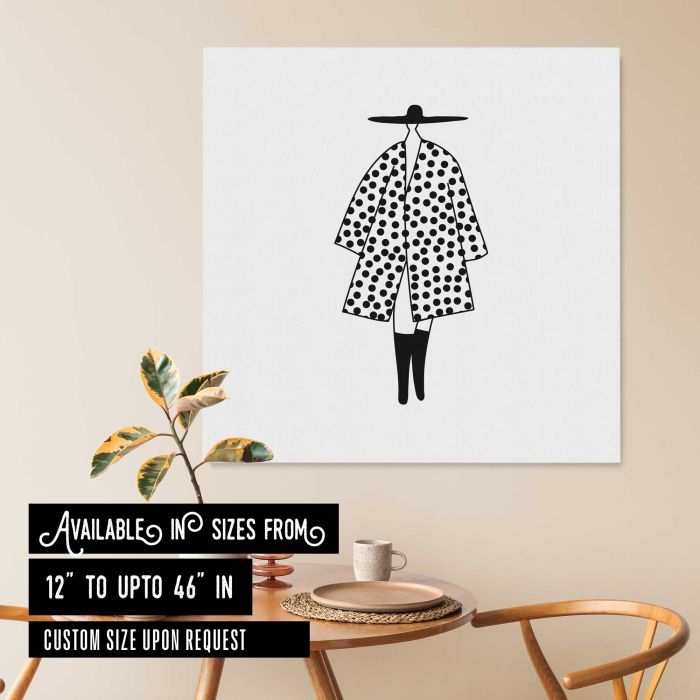 Fashion Illustration — Woman in a Polka Dot Coat canvas print, interior display view