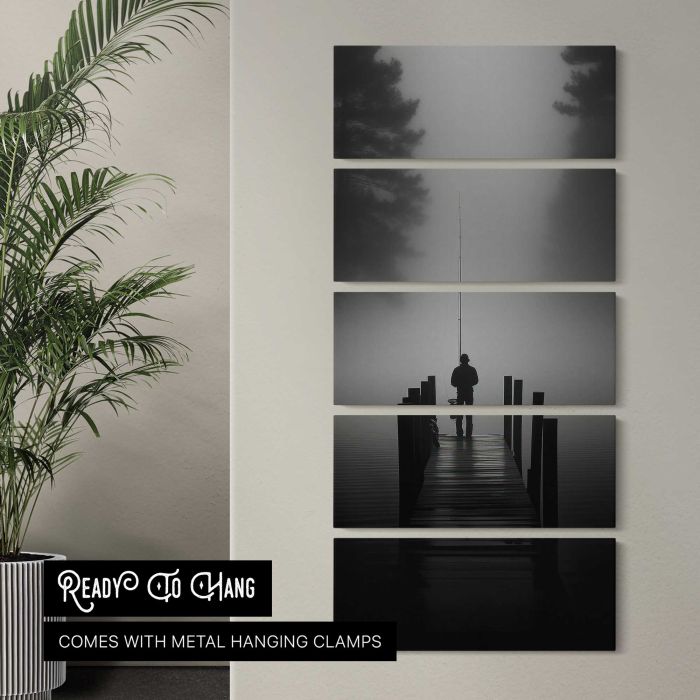 Fisherman on a Dock in Silhouette canvas print, interior display view