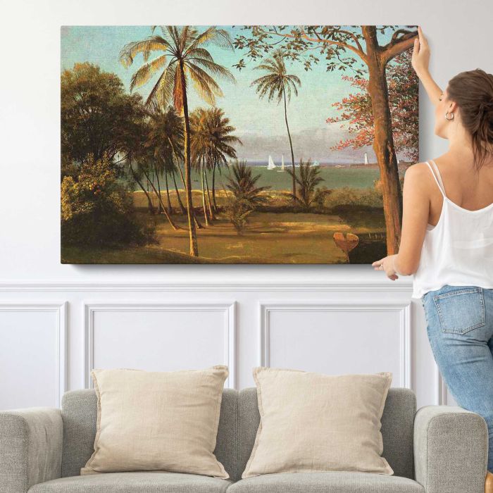 Florida Scene by Albert Bierstadt - single-panel canvas shown with a person for scale