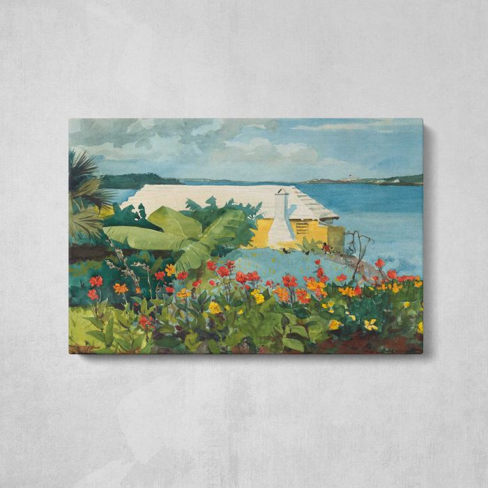 Flower Garden and Bungalow, Bermuda (1899) by Winslow Homer canvas print, front canvas view