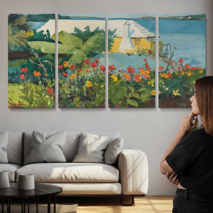 Flower Garden and Bungalow, Bermuda (1899) by Winslow Homer canvas print, interior display view