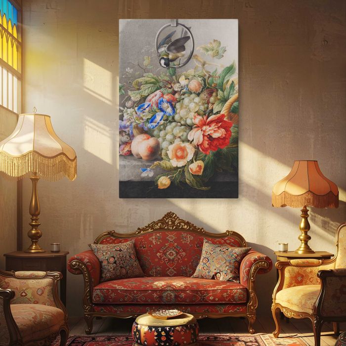 Flowers and fruits by Herman Henstenburgh (c.1700-c.1710) canvas print, interior display view