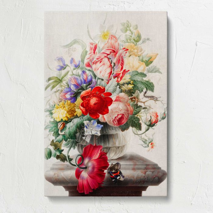 Flowers in a glass vase by Herman Henstenburgh (c. 1700) canvas print, front canvas view